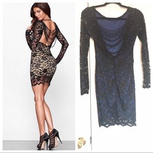 Blue lace dress with beaded back detail